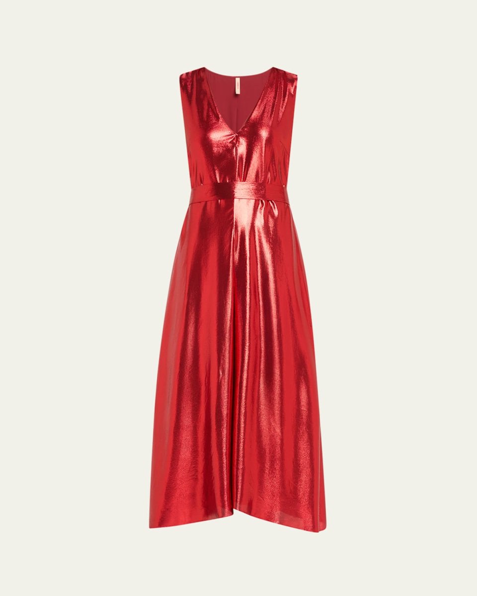 Shiny Metallic Midi Dress